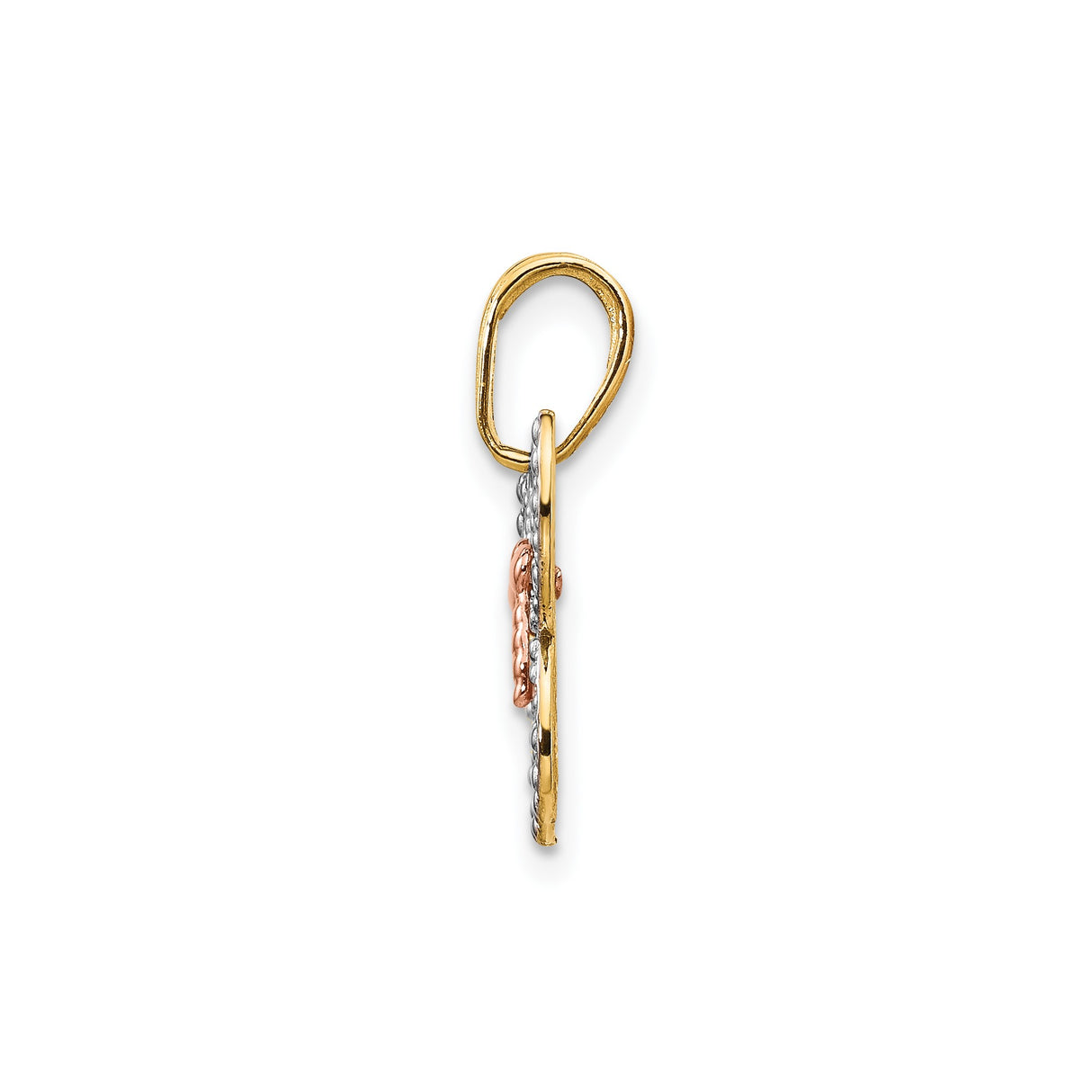 14k Two-Tone Gold Butterfly Pendant with Rose, White, and Yellow Accents, Filigree Design