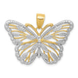 14k Multi-Tone Gold Butterfly Pendant with Textured Openwork Design for Women