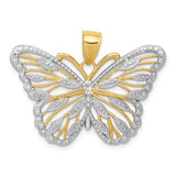 14k Multi-Tone Gold Butterfly Pendant with Textured Openwork Design for Women