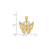 14k Yellow Gold Butterfly Pendant with Openwork Design, Lightweight Nature-Inspired Charm for Women