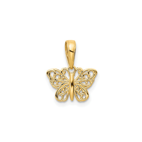 14k Yellow Gold Butterfly Pendant with Filigree Design, Symbol of Transformation and Renewal
