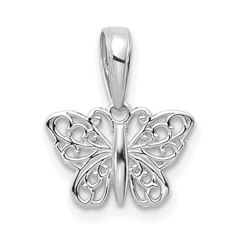 14k White Gold Butterfly Pendant with Delicate Filigree Openwork Design for Women