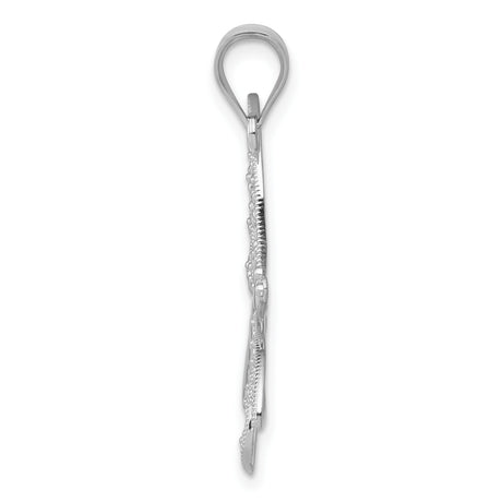 14k White Gold Dragonfly Pendant with Filigree Wings and Floral Motifs for Women