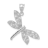 14k White Gold Dragonfly Pendant with Filigree Wings and Floral Motifs for Women