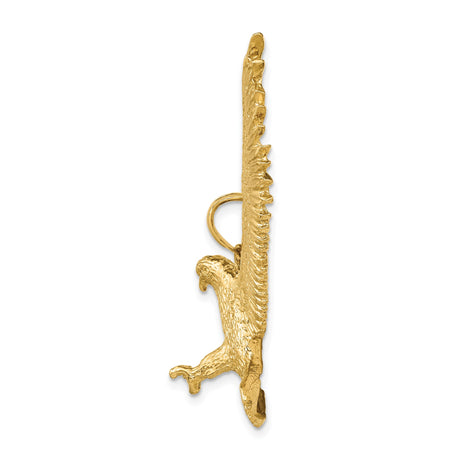14k Yellow Gold Eagle Pendant with Outstretched Wings, Patriotic Military Style Charm for Men