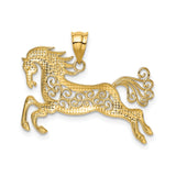 14k Two-Tone Gold Leaping Horse Pendant with Rhodium Accents and Filigree Detail