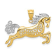 14k Two-Tone Gold Leaping Horse Pendant with Rhodium Accents and Filigree Detail