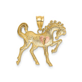 14k Two-Tone Gold Horse Pendant with Rose Gold Heart Detail, Equestrian Charm