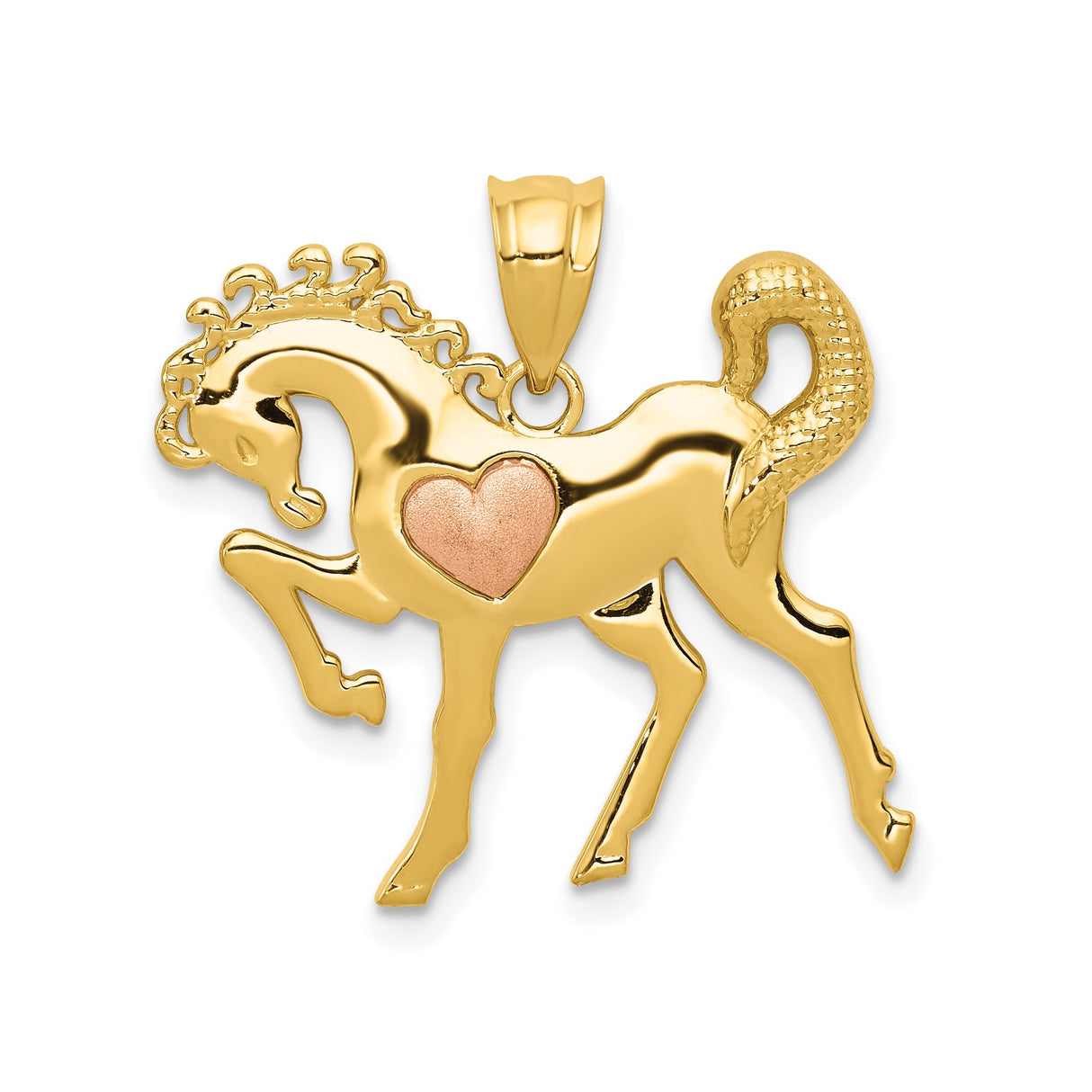 14k Two-Tone Gold Horse Pendant with Rose Gold Heart Detail, Equestrian Charm