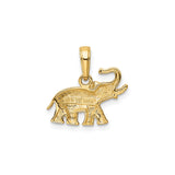 14k Yellow Gold Elephant Pendant with Raised Trunk, Animal Charm for Luck and Wisdom