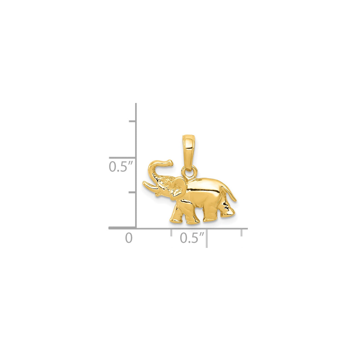 14k Yellow Gold Elephant Pendant with Raised Trunk, Animal Charm for Luck and Wisdom