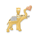 14k Two-Tone Gold Elephant Pendant with Raised Trunk and Heart Design