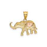 14k Two-Tone Gold Elephant Pendant with Rose Gold Heart Detail, Symbol of Love and Strength