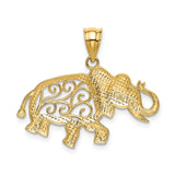 14k Yellow Gold Elephant Pendant with Ornate Filigree Design, Lucky Spiritual Amulet for Women