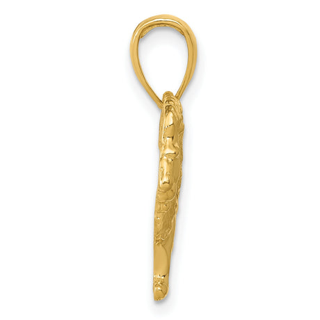 Walking Male Lion With Textured Mane Charm Pendant in Real 14k Yellow Gold