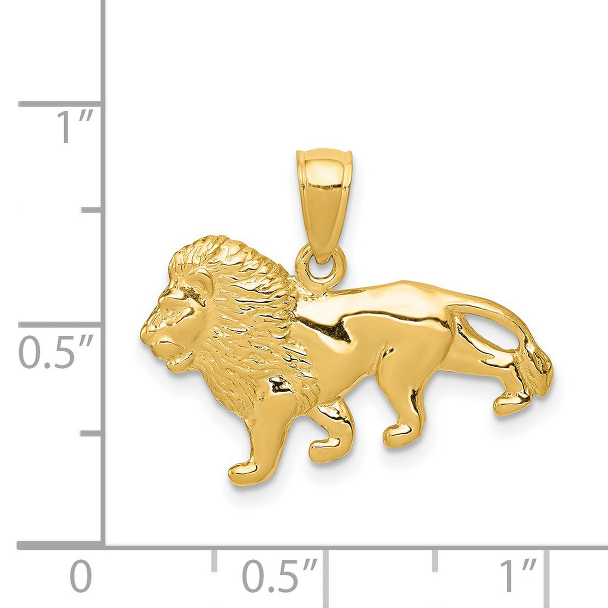 Walking Male Lion With Textured Mane Charm Pendant in Real 14k Yellow Gold