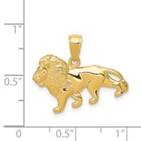 Walking Male Lion With Textured Mane Charm Pendant in Real 14k Yellow Gold