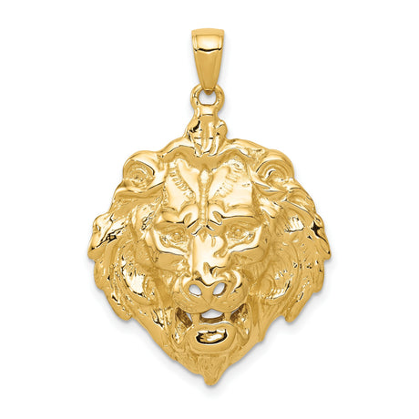 Male Lion Head And Mane Charm Pendant in Real 14k Yellow Gold