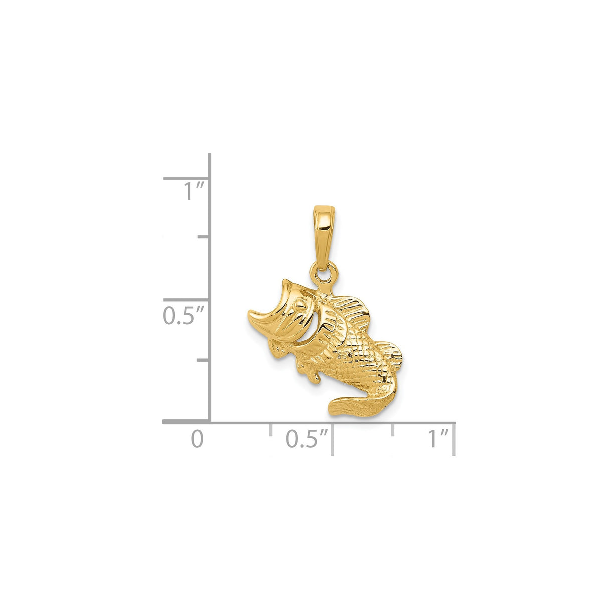 14k Yellow Gold Bass Fish Pendant with Textured Scales and Fins, Outdoor Nature Charm