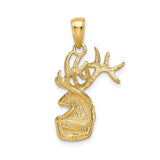 14k Yellow Gold Elk Head Pendant with Detailed Antlers, Rustic Wildlife Hunter Jewelry