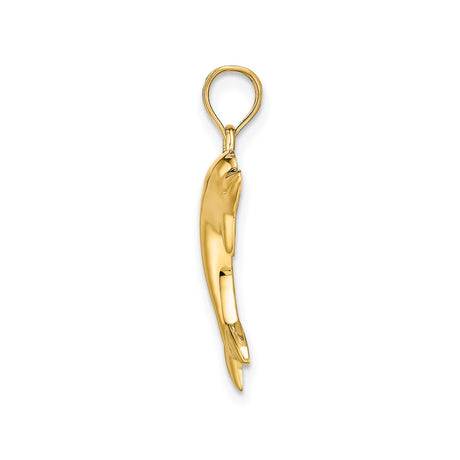 14k Yellow Gold Dolphin Pendant with Sleek Jumping Dolphin Design, Nautical Ocean-Inspired Charm