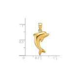 14k Yellow Gold Dolphin Pendant with Sleek Jumping Dolphin Design, Nautical Ocean-Inspired Charm