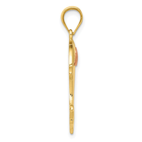 14k Two-Tone Gold Dolphin Pendant with Rose Gold Heart, Ocean-Inspired Charm for Women