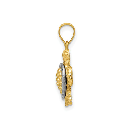 14k Two-Tone Gold Turtle Pendant, Sea Turtle Design, Nature and Ocean Inspired Jewelry