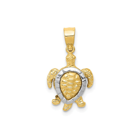 14k Two-Tone Gold Turtle Pendant, Sea Turtle Design, Nature and Ocean Inspired Jewelry