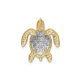 14k Two-Tone Gold Sea Turtle Pendant with Textured Silver Shell and Yellow Gold Flippers