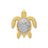 14k Two-Tone Gold Sea Turtle Pendant with Textured Silver Shell and Yellow Gold Flippers