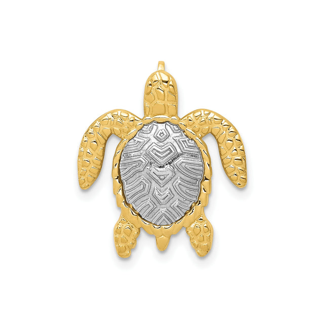 14k Two-Tone Gold Sea Turtle Pendant with Textured Silver Shell and Yellow Gold Flippers