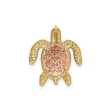 14k Two-Tone Gold Sea Turtle Pendant with Rose Gold Shell and Tribal Style Detailing