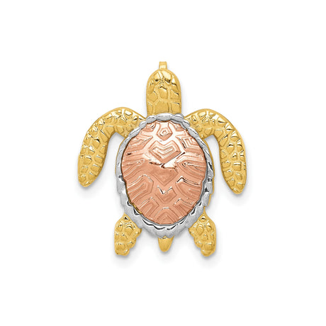 14k Two-Tone Gold Sea Turtle Pendant with Rose Gold Shell and Tribal Style Detailing