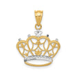 14k Multi-Tone Gold Crown Pendant with Filigree Design and Rhodium Trim