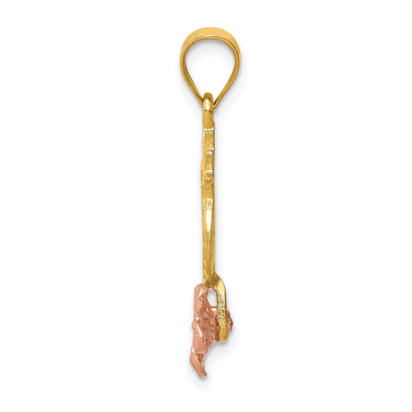 14k Two-Tone Gold Pineapple Pendant with Rose Gold Plumeria Flower, Tropical Hawaiian Jewelry