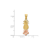 14k Two-Tone Gold Pineapple Pendant with Rose Gold Plumeria Flower, Tropical Hawaiian Jewelry