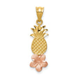 14k Two-Tone Gold Pineapple Pendant with Rose Gold Plumeria Flower, Tropical Hawaiian Jewelry