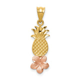 14k Two-Tone Gold Pineapple Pendant with Rose Gold Plumeria Flower, Tropical Hawaiian Jewelry