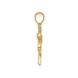 14k Multi-Tone Gold Palm Tree Pendant with Scroll Detailing, Tropical Beach Charm