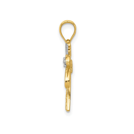 14k Multi-Tone Gold Palm Tree Pendant with Scroll Detailing, Tropical Beach Charm