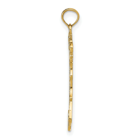 14k Yellow Gold Italy Map Pendant with Textured Outline and Vertical Italy Engraving