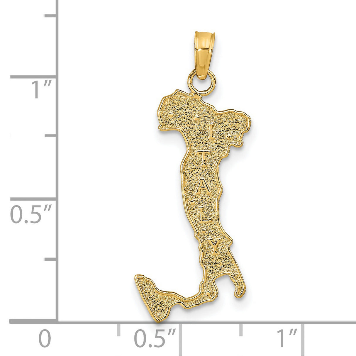 14k Yellow Gold Italy Map Pendant with Textured Outline and Vertical Italy Engraving
