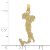 14k Yellow Gold Italy Map Pendant with Textured Outline and Vertical Italy Engraving
