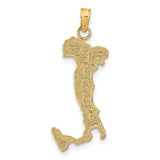 14k Yellow Gold Italy Map Pendant with Textured Outline and Vertical Italy Engraving
