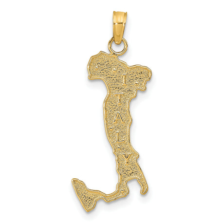 14k Yellow Gold Italy Map Pendant with Textured Outline and Vertical Italy Engraving