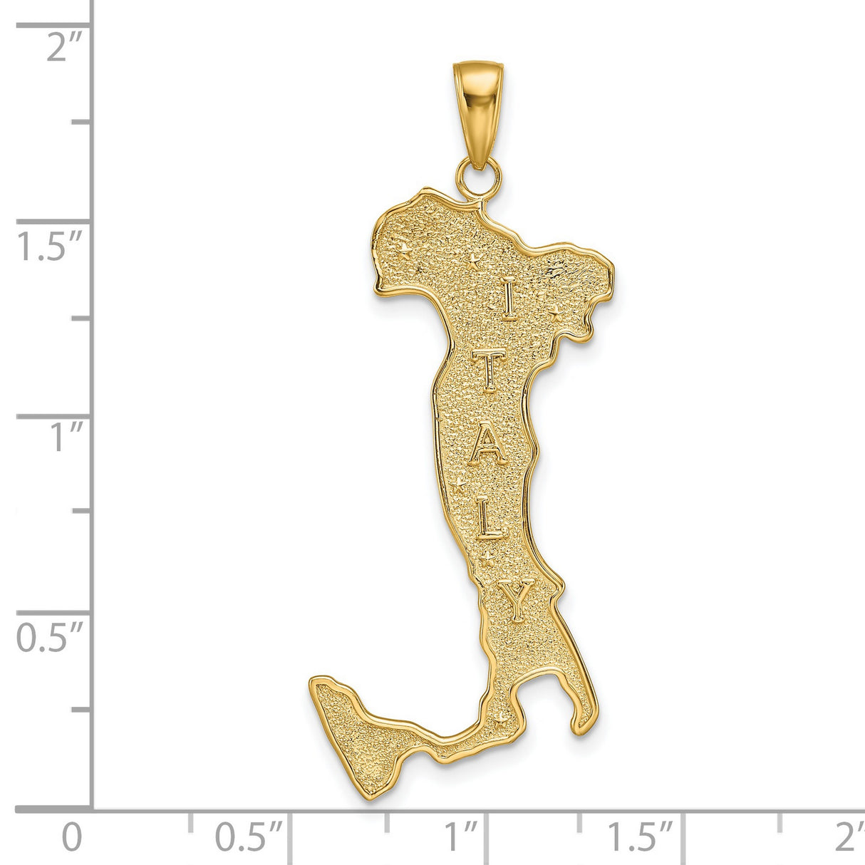 14k Yellow Gold Italy Map Pendant with Textured Outline and Vertical ITALY Engraving