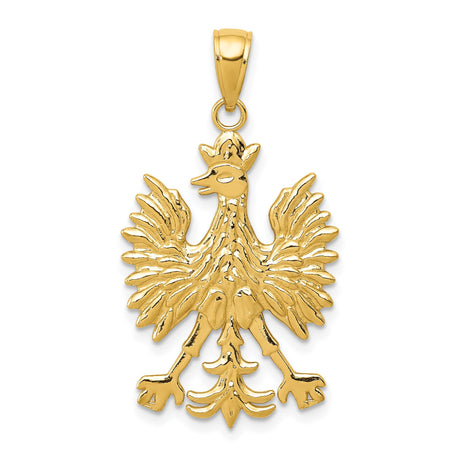 14k Yellow Gold Eagle Pendant, Polish Stylized National Emblem, Mens Cultural Heritage Charm