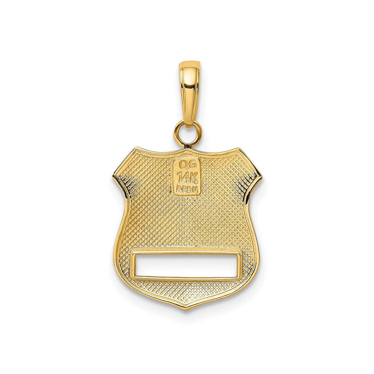 14k Multi-Tone Gold Badge Pendant, Police Shield with Rhodium Accents and Laurel Wreath Emblem