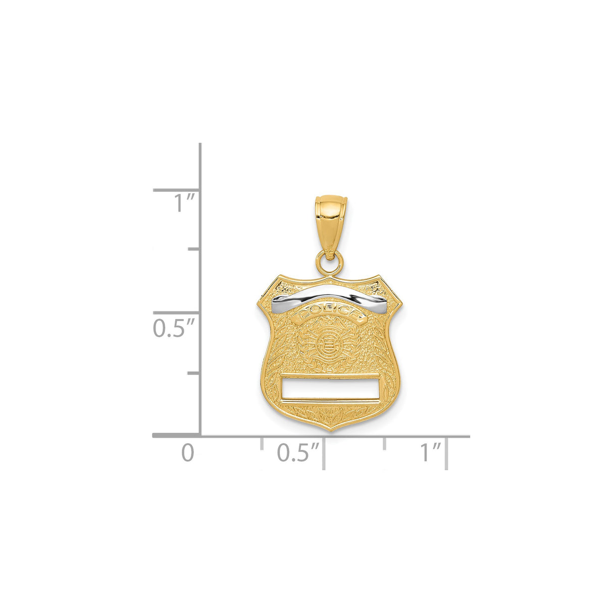 14k Multi-Tone Gold Badge Pendant, Police Shield with Rhodium Accents and Laurel Wreath Emblem